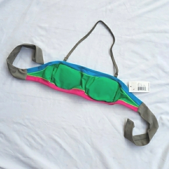 NWT ABS Allen Schwartz Neon Pink Blue Bandeau Strapless Bikini Top - Picture 3 of 8